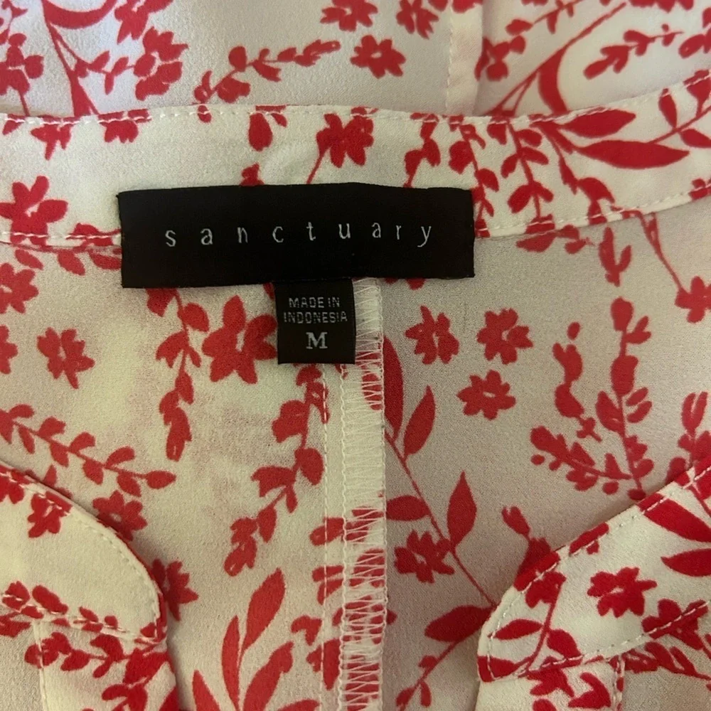 Sanctuary Women’s Sleeveless Button Down Red White Floral Split Back Top…